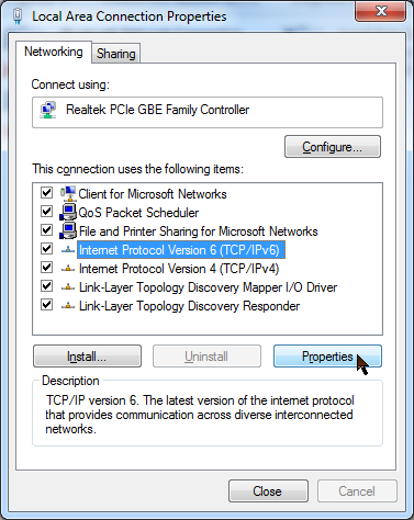 Windows 7 Local Area Network Connection properties